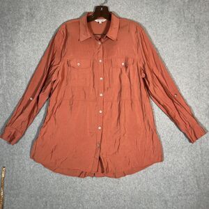 John mark Tunic Top Womens L Copper Long Sleeve Button Up Shirt Blouse Rayon